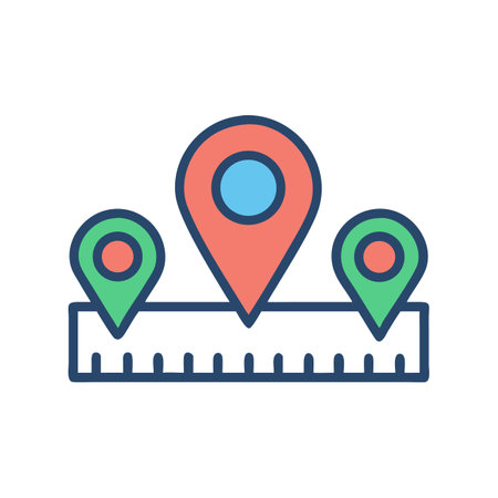 Location markers above a measurement scale on black backgroundのイラスト素材