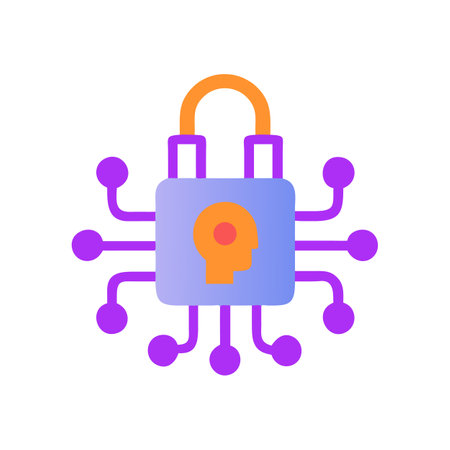 AI security concept lock with human face inside circuitのイラスト素材