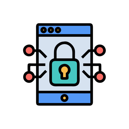 Smartphone security icon displaying data encryption and network safetyのイラスト素材
