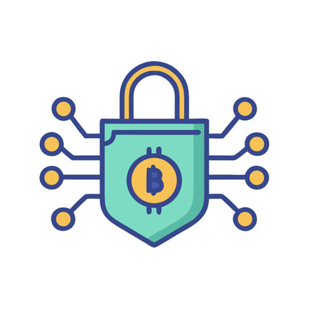 Bitcoin blockchain security lock icon on black backgroundのイラスト素材