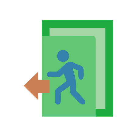 Emergency exit sign directing toward safety with exit symbolのイラスト素材