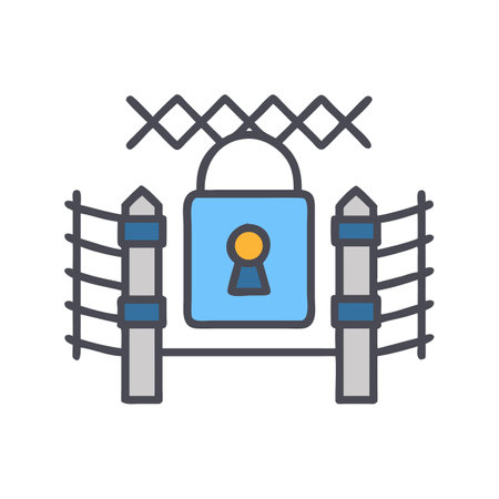 Security lock protecting fenced area flat design illustrationのイラスト素材