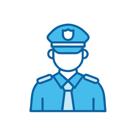 Blue Line Art Illustration of a Police Officer Figureのイラスト素材