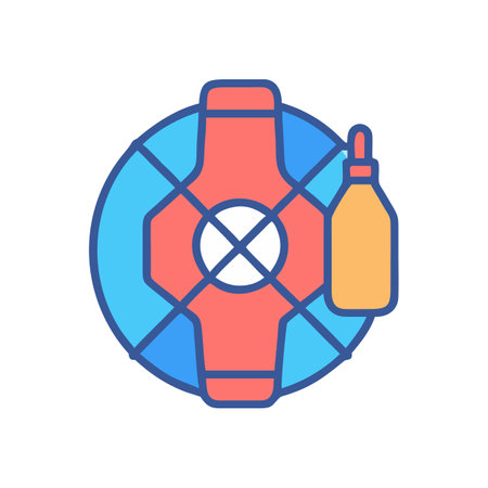 Abstract circular cross shape object with fluid bottle iconのイラスト素材