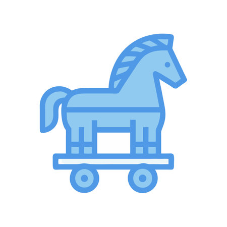 Stylized blue trojan horse icon on black backgroundのイラスト素材