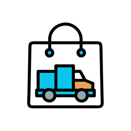 Minimalist vector illustration of a logistics truck with blue cargoのイラスト素材