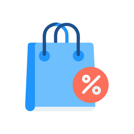 Blue shopping bag with percentage sign promoting sale offersのイラスト素材