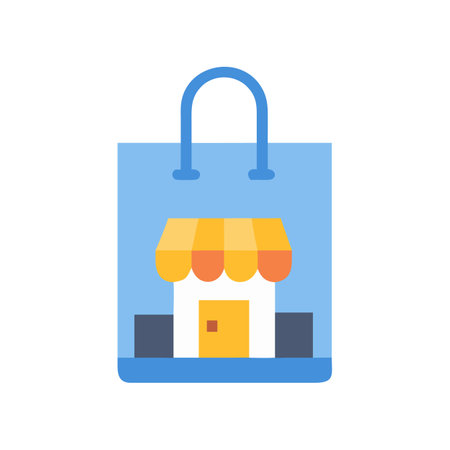 Stylized shopping bag containing an image of a storeのイラスト素材