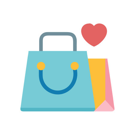Colorful shopping bags with heart icon flat vector designのイラスト素材
