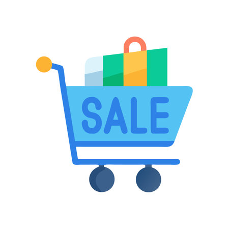 Shopping cart overflowing with shopping bags: it's SALE timeのイラスト素材