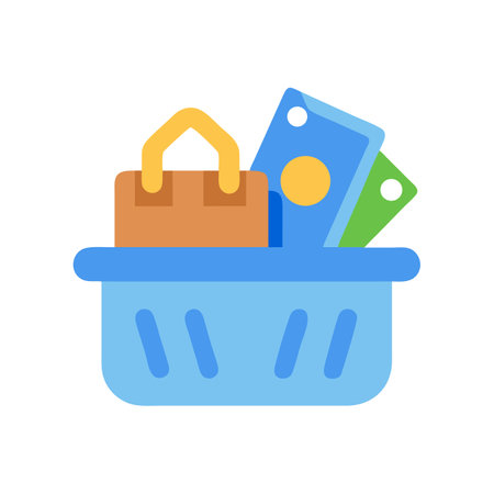 Shopping basket with package and money in flat designのイラスト素材