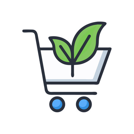 Ecological shopping cart with green leaves symbolizes healthy choiceのイラスト素材