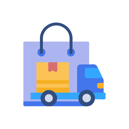 Delivery truck inside a shopping bag for fast deliveryのイラスト素材