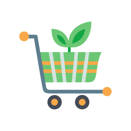 Eco-friendly shopping cart with plant, symbolizing green consumptionのイラスト素材