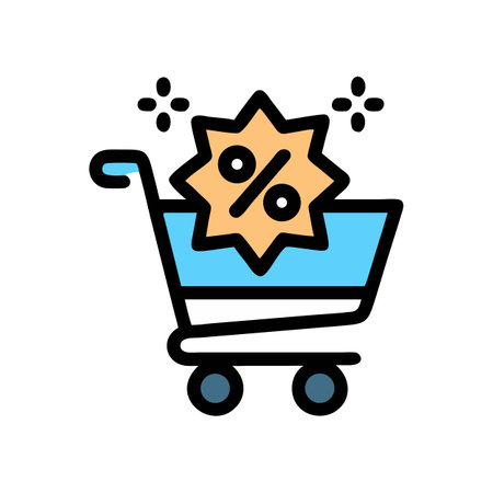 Shopping cart icon with percentage discount on black backgroundのイラスト素材