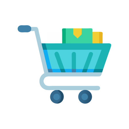 Shopping cart filled with packages illustration on black backgroundのイラスト素材