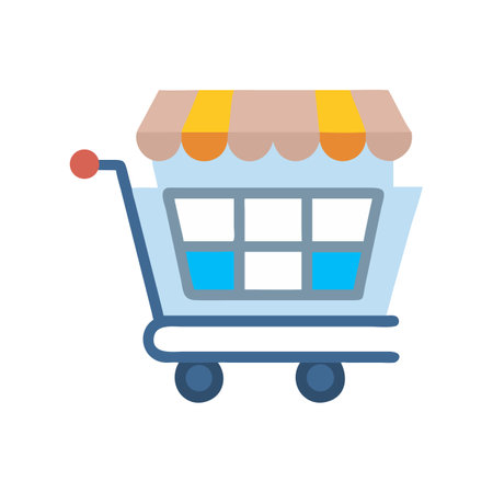 Icon of shopping cart resembling a store front entranceのイラスト素材
