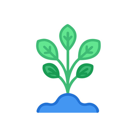 Flat illustration of small green plant growing from blue groundのイラスト素材