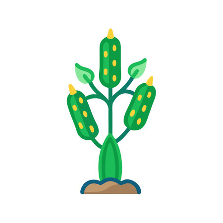 Stylized cartoon plant with yellow dots growing from groundのイラスト素材