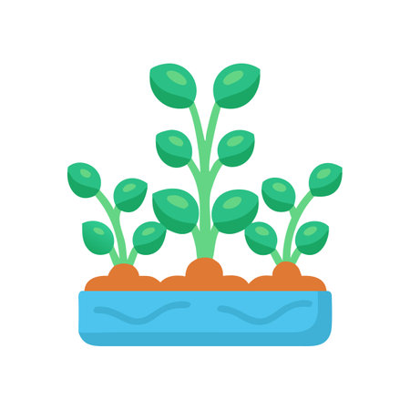 Three green plants in a blue pot on blackのイラスト素材