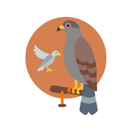 Stylized hawk perched next to a small flying birdのイラスト素材