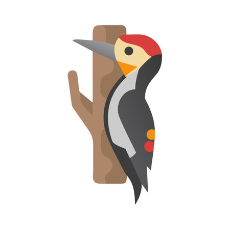 Flat vector woodpecker clings to a simple brown branchのイラスト素材