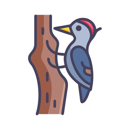 Stylized Woodpecker on Branch with Simple Bold Outlineのイラスト素材
