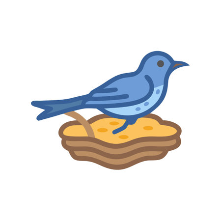Stylized bluebird sitting in a brown and yellow nestのイラスト素材