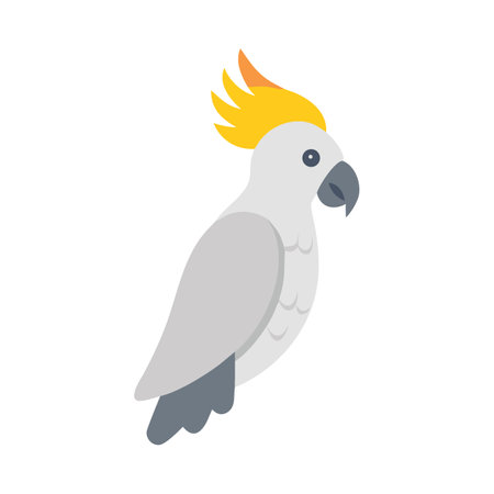 Isolated cockatoo illustration with yellow crest on black backgroundのイラスト素材