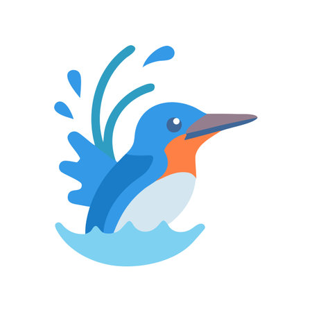 Stylized cartoon kingfisher bird leaping from water illustrationのイラスト素材