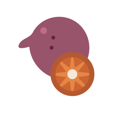 Purple fruit with orange flower illustration on black backgroundのイラスト素材