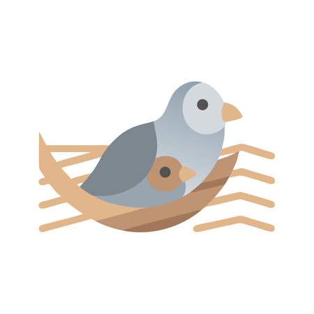 Mother bird and baby in nest flat illustrationのイラスト素材