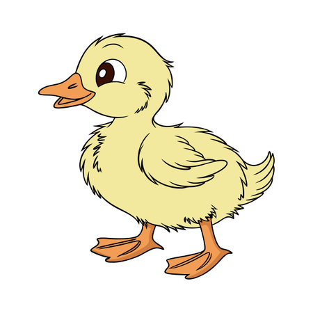 Cartoon baby duckling illustration in standing position and cheerfulのイラスト素材