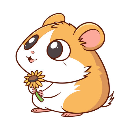 Cute hamster cartoon holding sunflower on white backgroundのイラスト素材