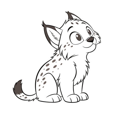 Cartoon style baby lynx character looking cheerfully upwardsのイラスト素材