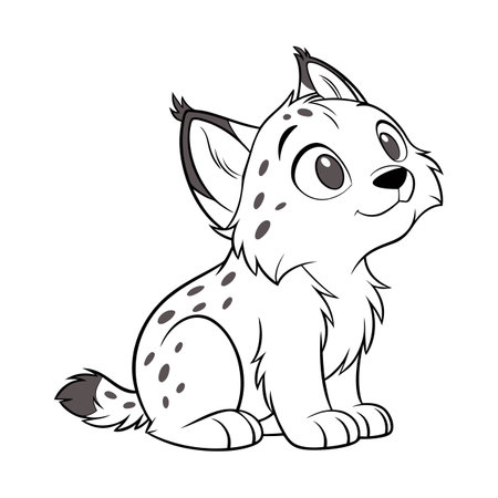 Cartoon lynx cub illustration looking up with happy expressionのイラスト素材
