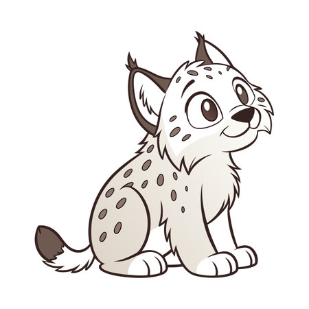 Cute cartoon lynx cub sitting looking up innocentlyのイラスト素材