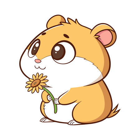 Cute hamster holding a sunflower cartoon character illustrationのイラスト素材