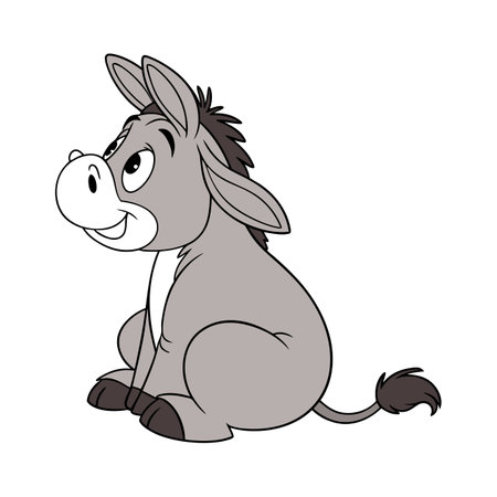 Charming cartoon donkey illustration sitting and looking upwardsのイラスト素材