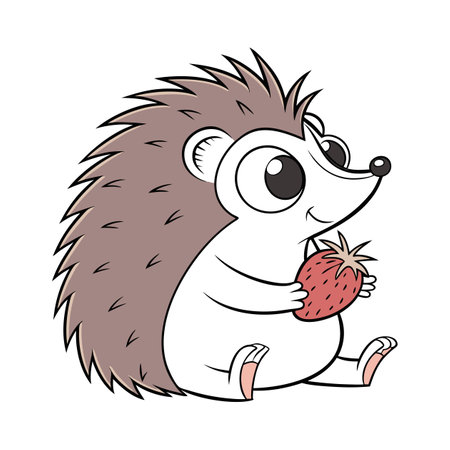 Cartoon Hedgehog with Strawberry in a Happy Illustrationのイラスト素材