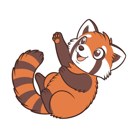 Cartoon Red Panda Waving Isolated on White Backgroundのイラスト素材