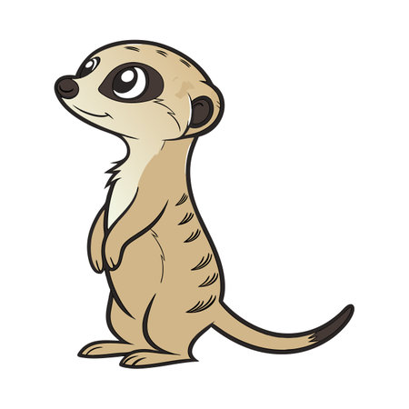 Cartoon meerkat standing alert on hind legs illustrationのイラスト素材