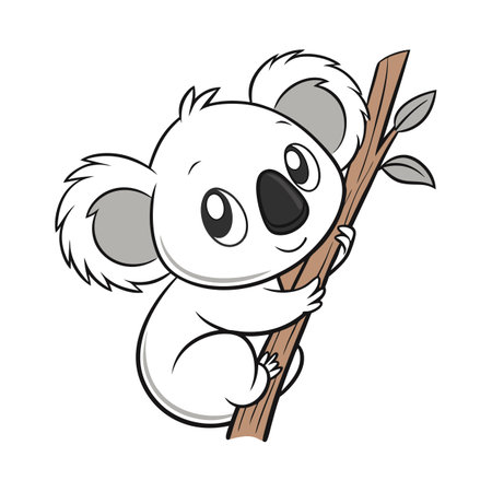 Cute cartoon koala clinging to tree branch illustrationのイラスト素材