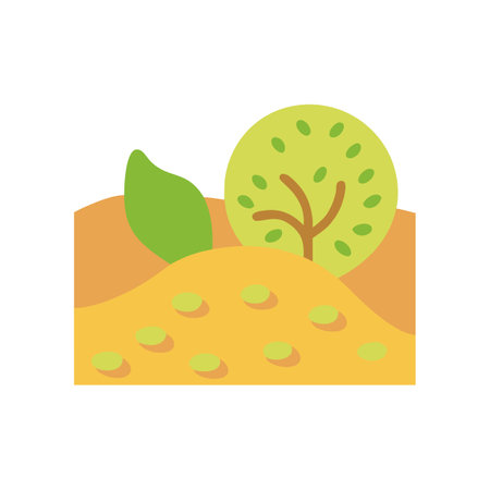 Flat stylized landscape with tree hill and leaf designのイラスト素材