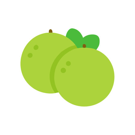 Two Flat Guavas with Leaves on a Black Backgroundのイラスト素材