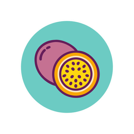 Passion fruit illustration on turquoise circle background food designのイラスト素材