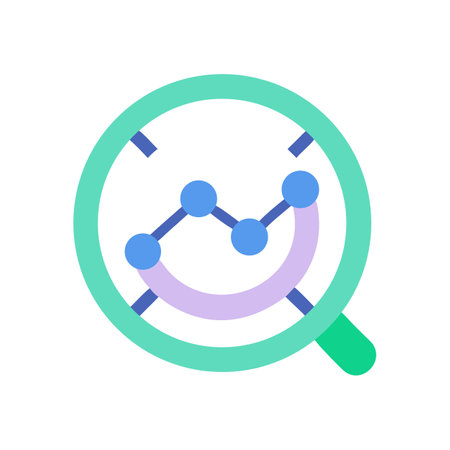 Data analysis with magnifying glass showing graph trending upのイラスト素材