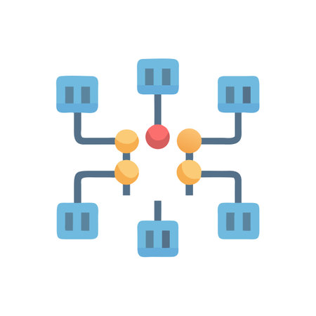 Flat Design Network Diagram Depicting Connections and Data Flowのイラスト素材