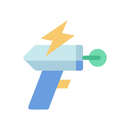 Flat design ray gun with lightning bolt on black backdropのイラスト素材