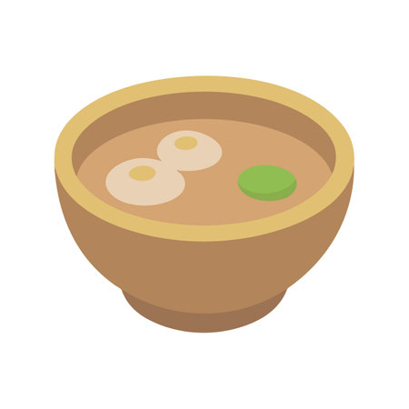 Minimalist Bowl of Soup with Eggs and Green Garnishのイラスト素材
